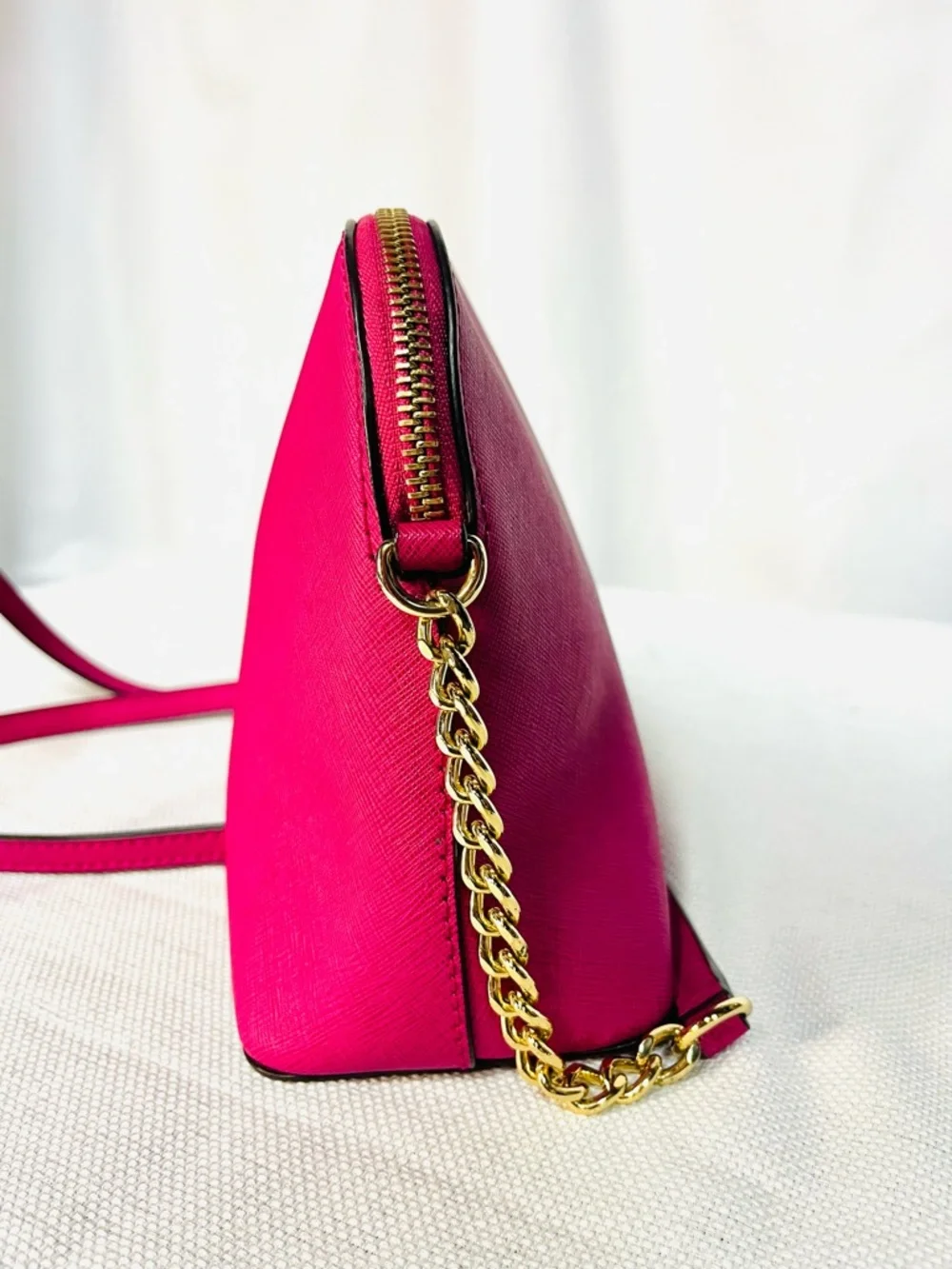 Michael Kors Fuchsia Pink Saffiano Leather Crossbody with Chain & Leather Strap - Picture 6 of 11